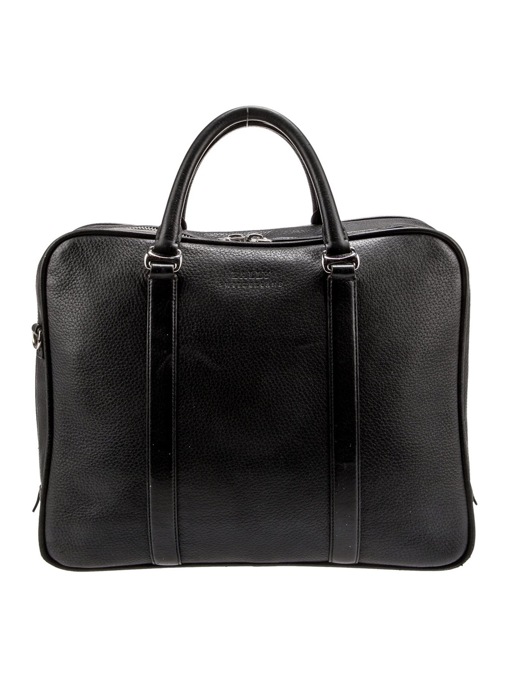 Bally Black Pebbled Leather Briefcase unisex